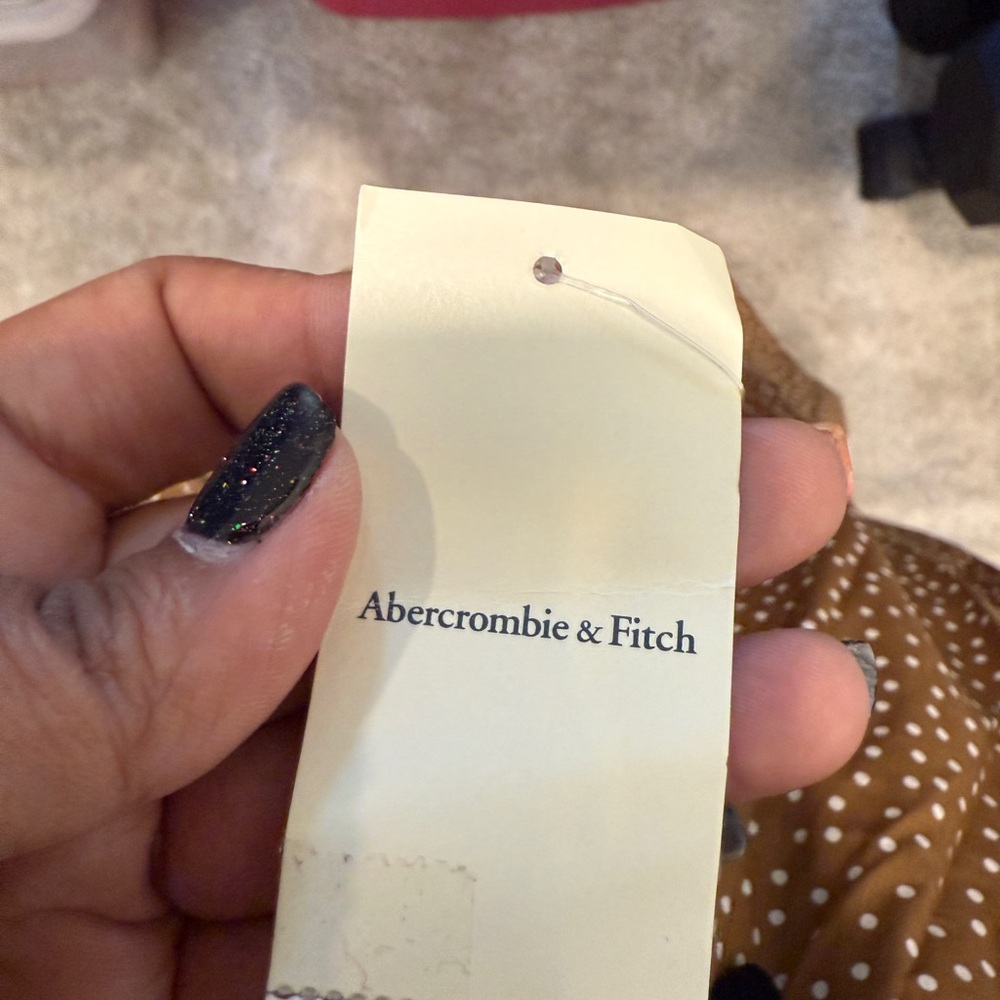 Abercrombie & Fitch Polka Dot Angel Sleeve Twist Front Tie back Brown Midi Dress - Picture 6 of 11
